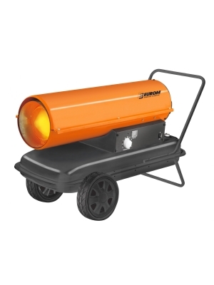 Heteluchtkanon uitgevoerd met wielen en duw-beugels. 37 kW. 125.000 BTU