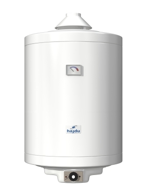 Op aardgas gestookte voorraadboiler met aansluiting voor schoorsteen/afvoerpijp, inhoud 80 liter.