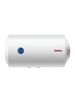 Horizontale boiler voor wandmontage meet de wateraansluitingen omlaag wijzend en de bediening rechts